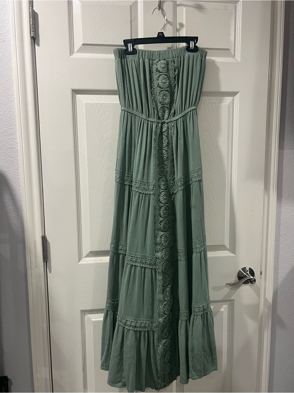 Justify Sage Green Strapless Lace-Trim Maxi Dress